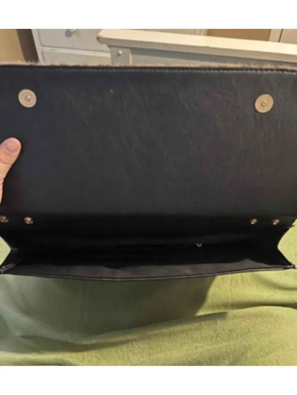 Leopard Print and Black Faux Leather Clutch Purse
